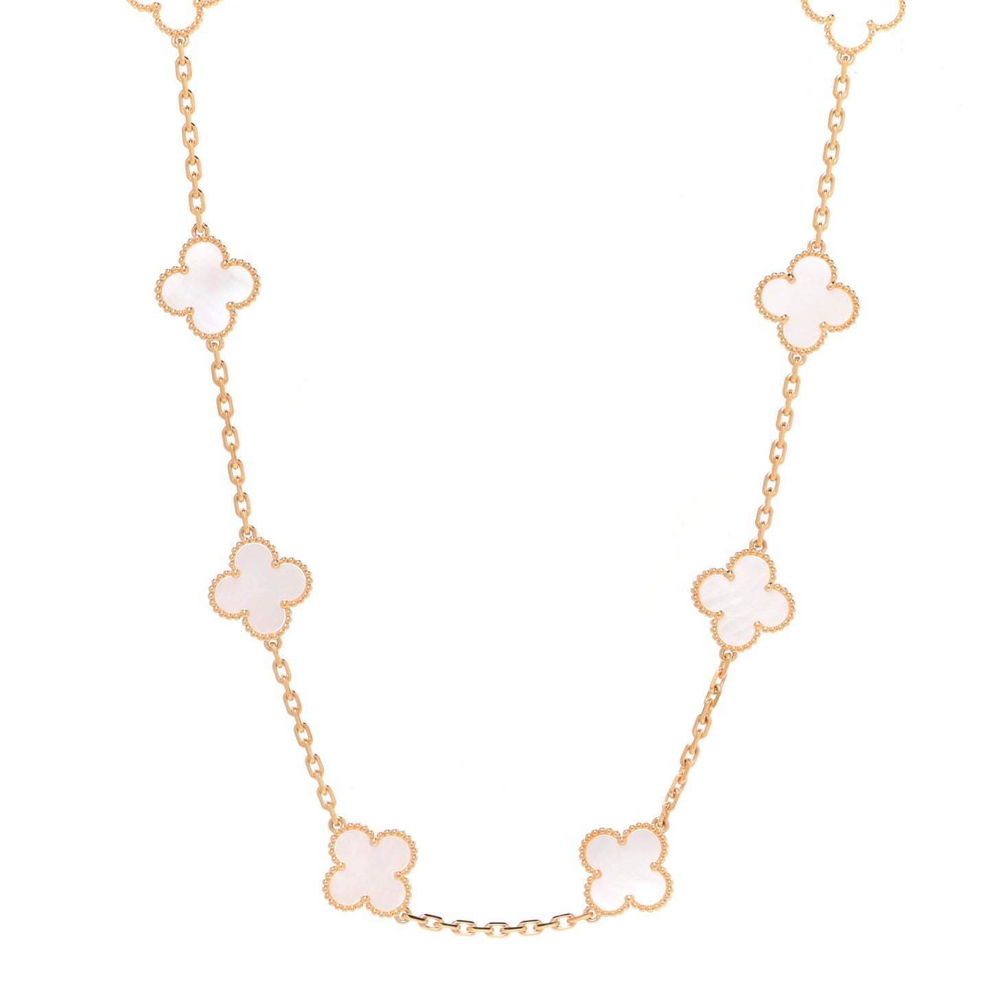 18K Yellow Gold Mother of Pearl 10 Motifs Vintage Alhambra Necklace