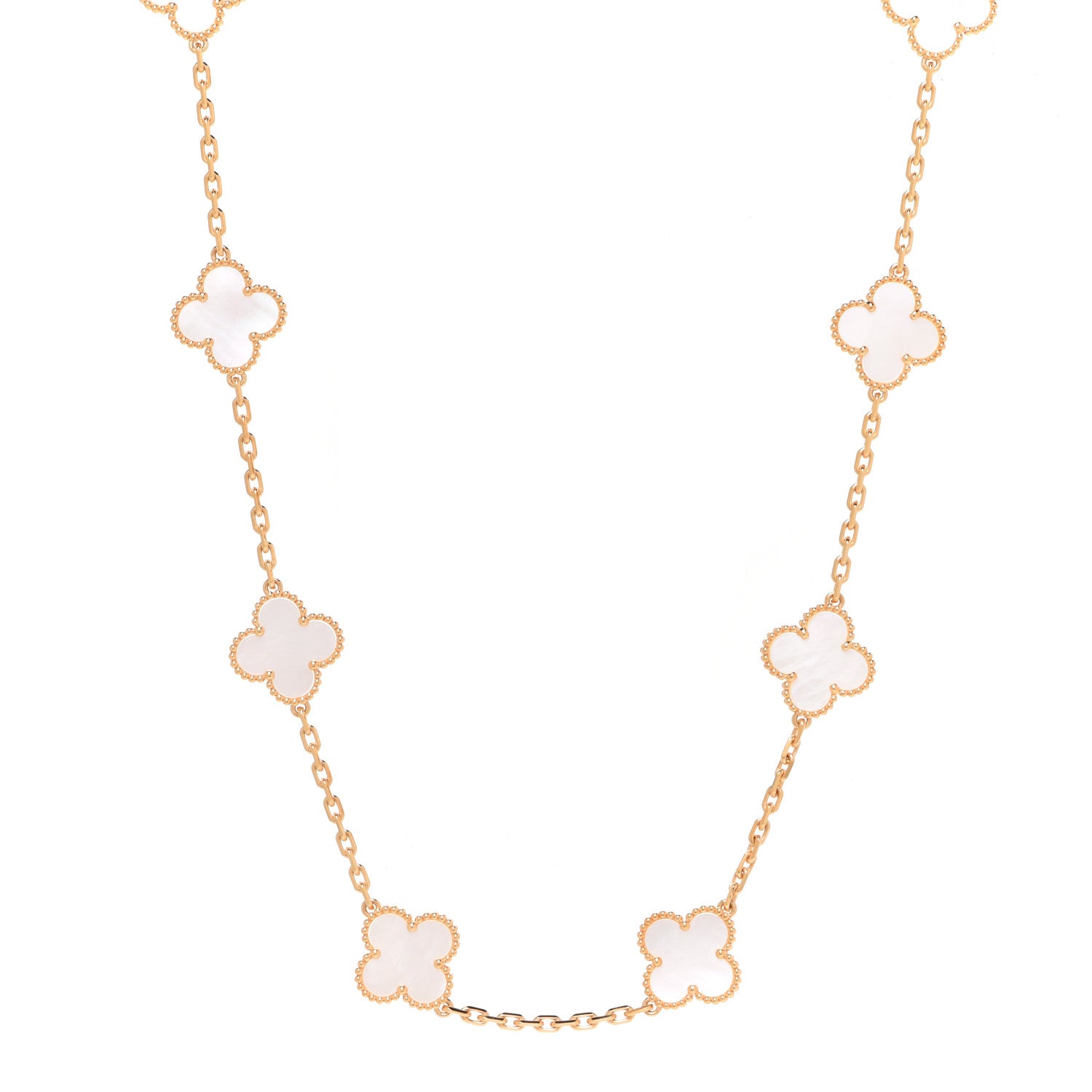 Van Cleef & Arpels 18K Yellow Gold Mother of Pearl 10 Motifs Vintage Alhambra Necklace 1 of 8