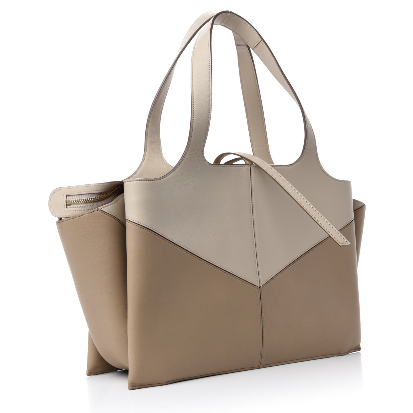 Calfskin Bi-Color Medium Tri-Fold Bag Pale Beige