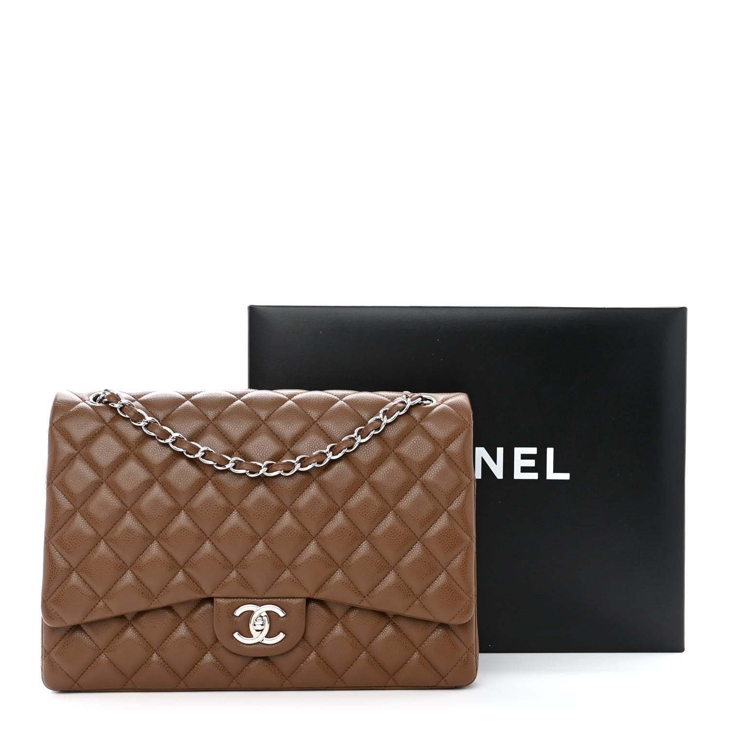 Chanel Caviar Quilted Maxi Double Flap Light Brown 12 of 12