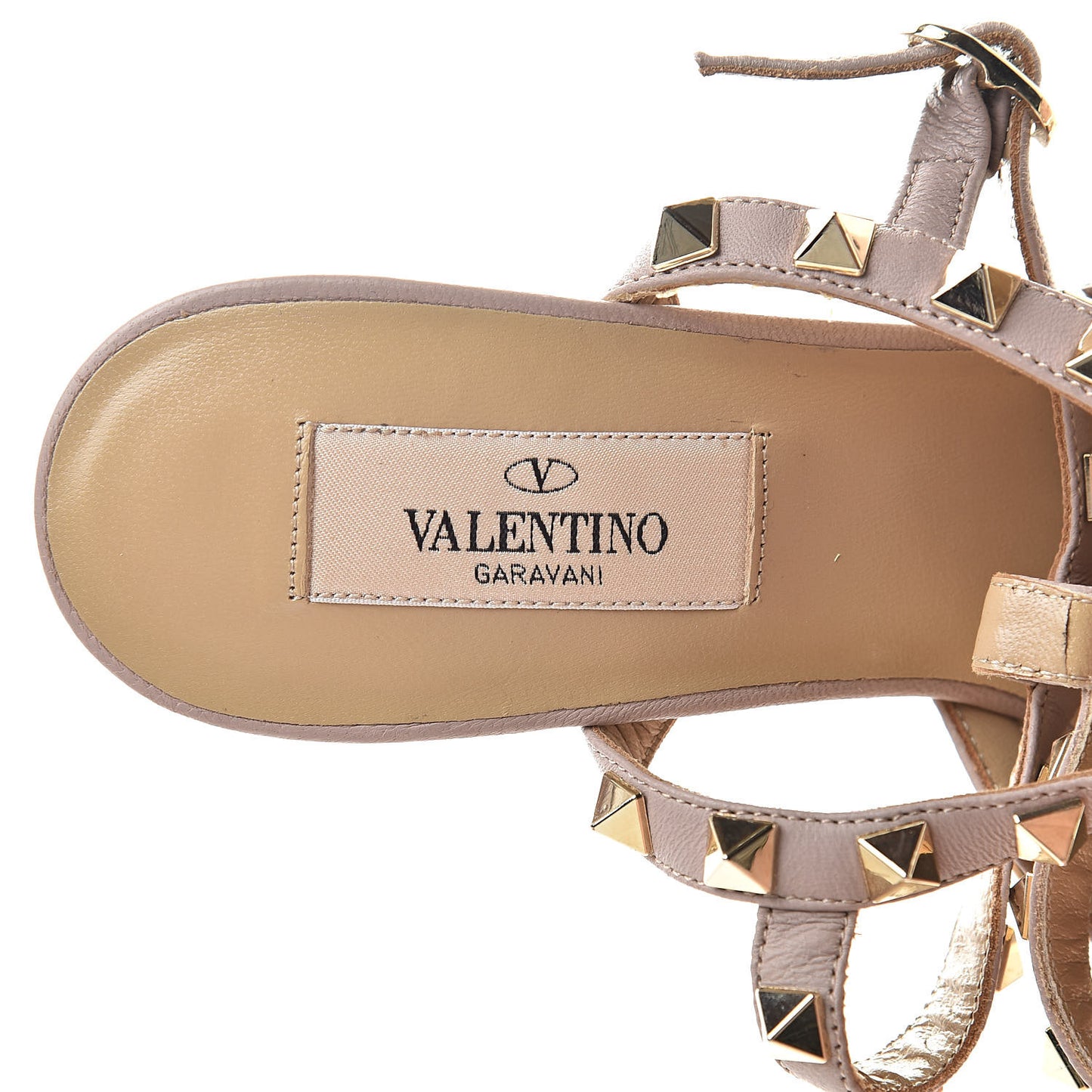 Nappa Rockstud Ankle Strap Low Heel Pumps 36.5 Cognac Poudre