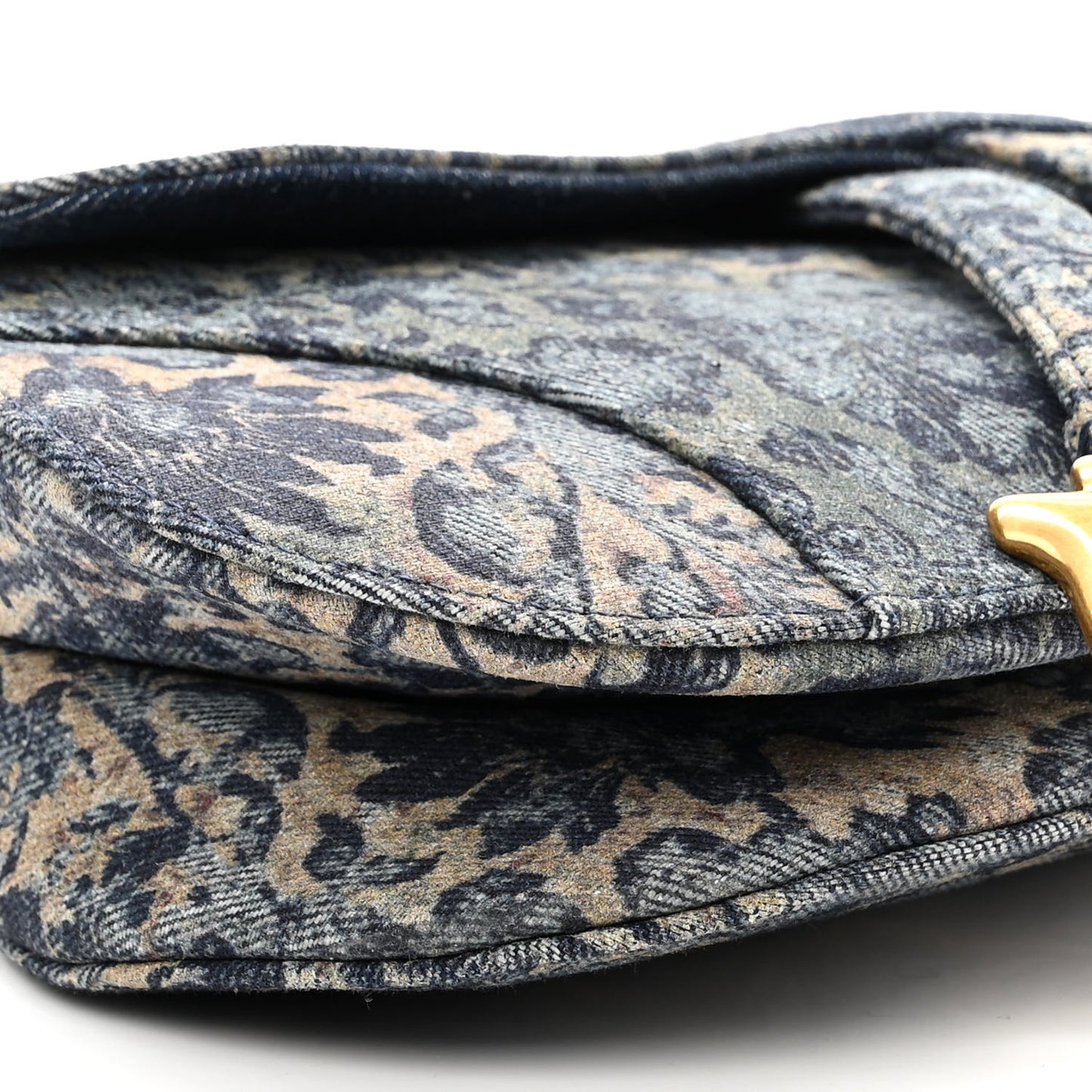 Denim Brocart Embroidered Saddle Bag Blue