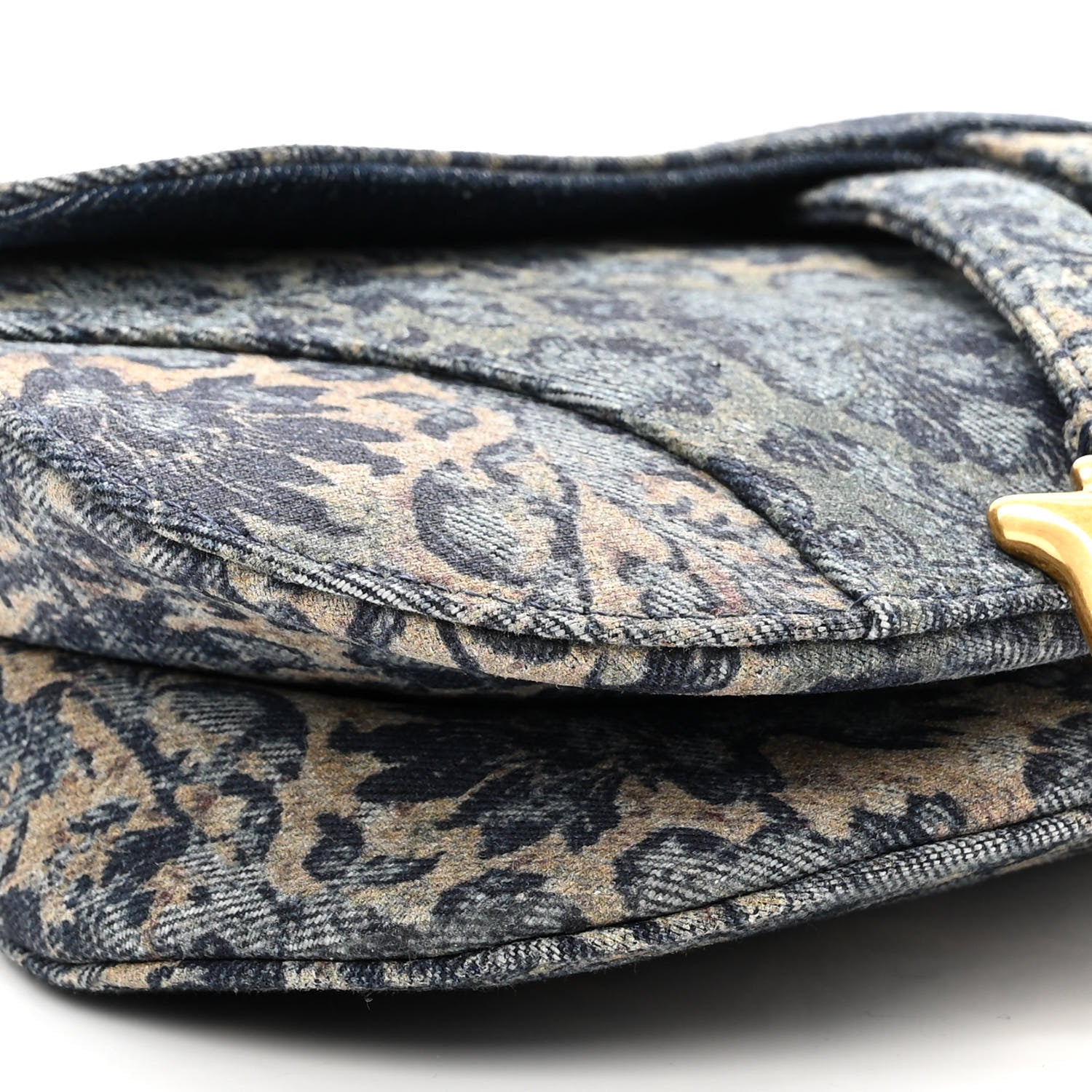 Christian Dior Denim Brocart Embroidered Saddle Bag Blue 9 of 10