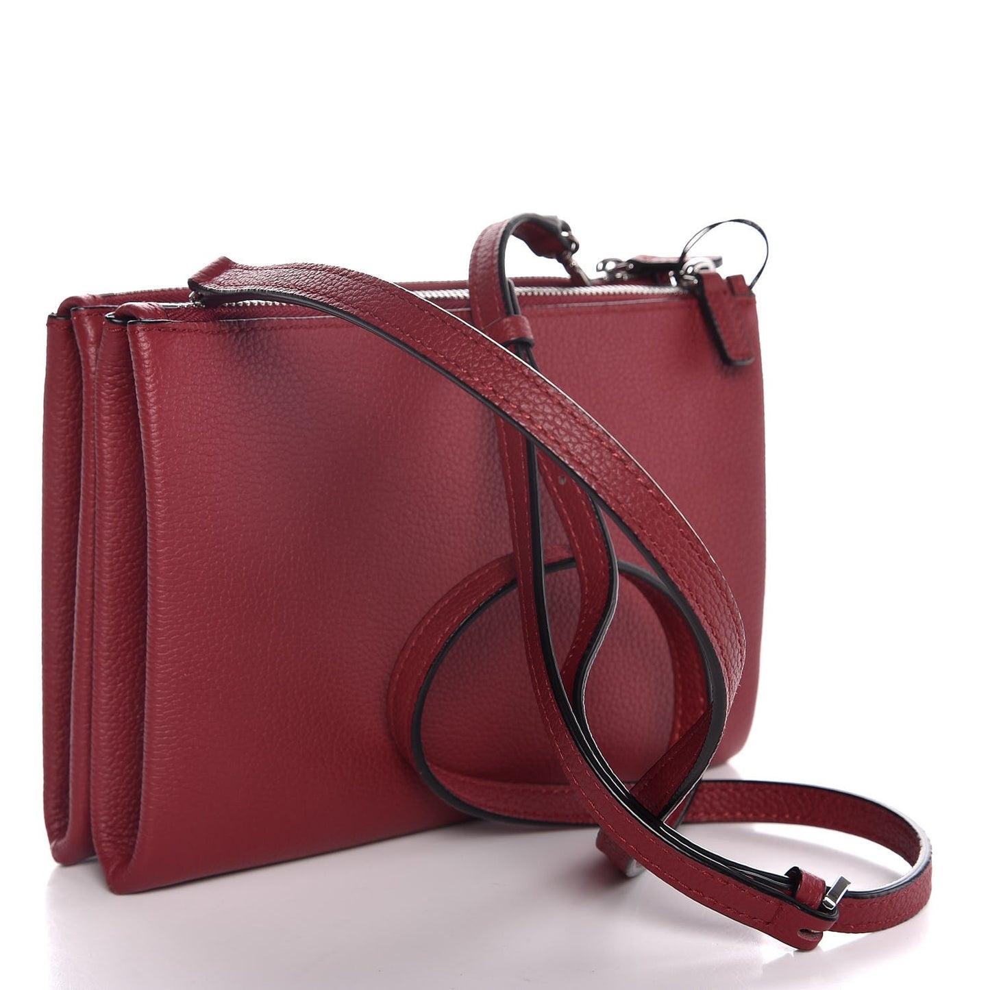 Grained Calfskin Milla Double Crossbody Bag Sash Burgundy