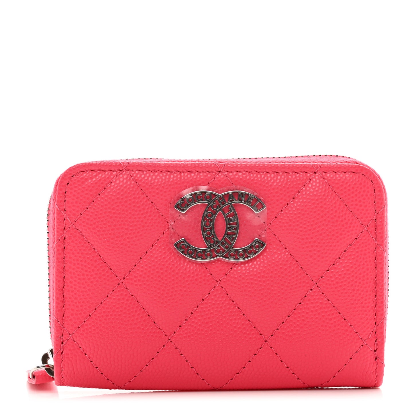 Caviar Quilted Coco Chanel Logo CC Zip Coin Purse Fuchsia