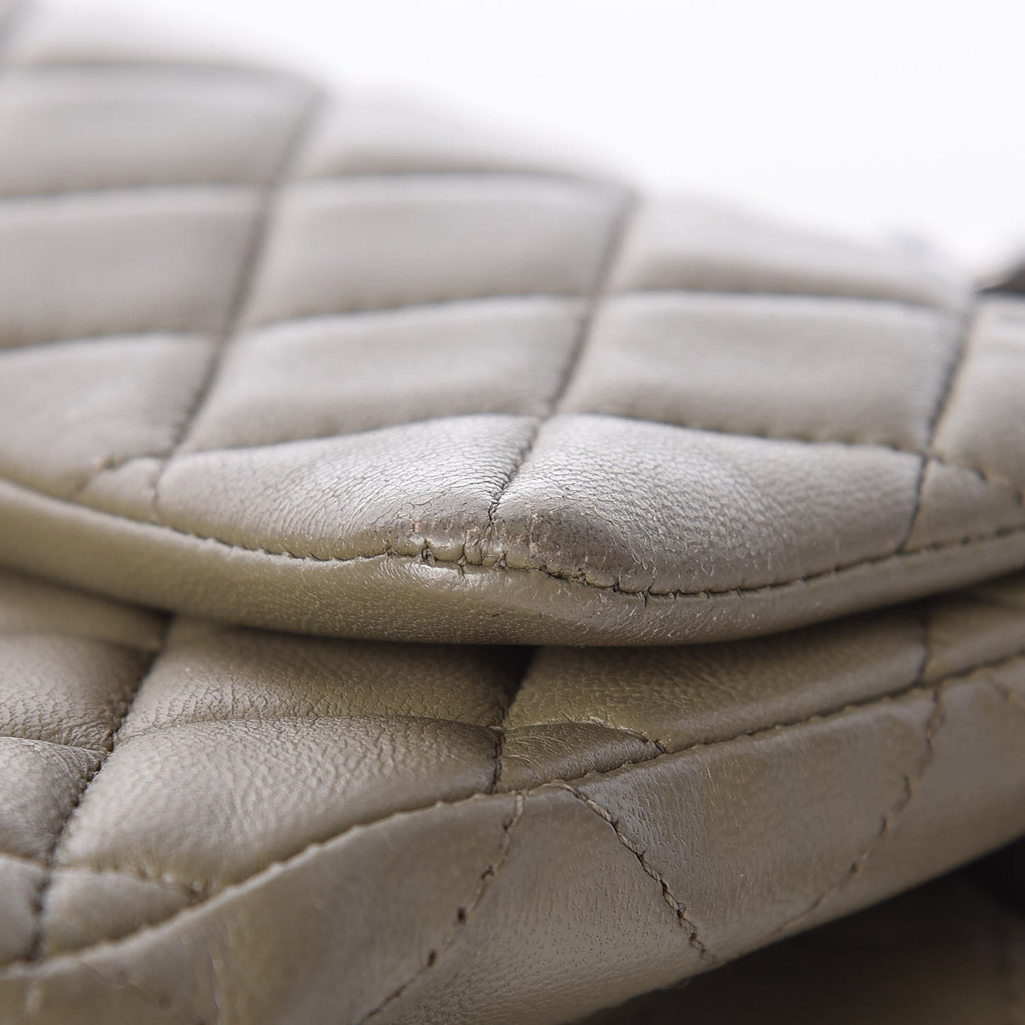 Lambskin Quilted Mini Rectangular Flap Khaki