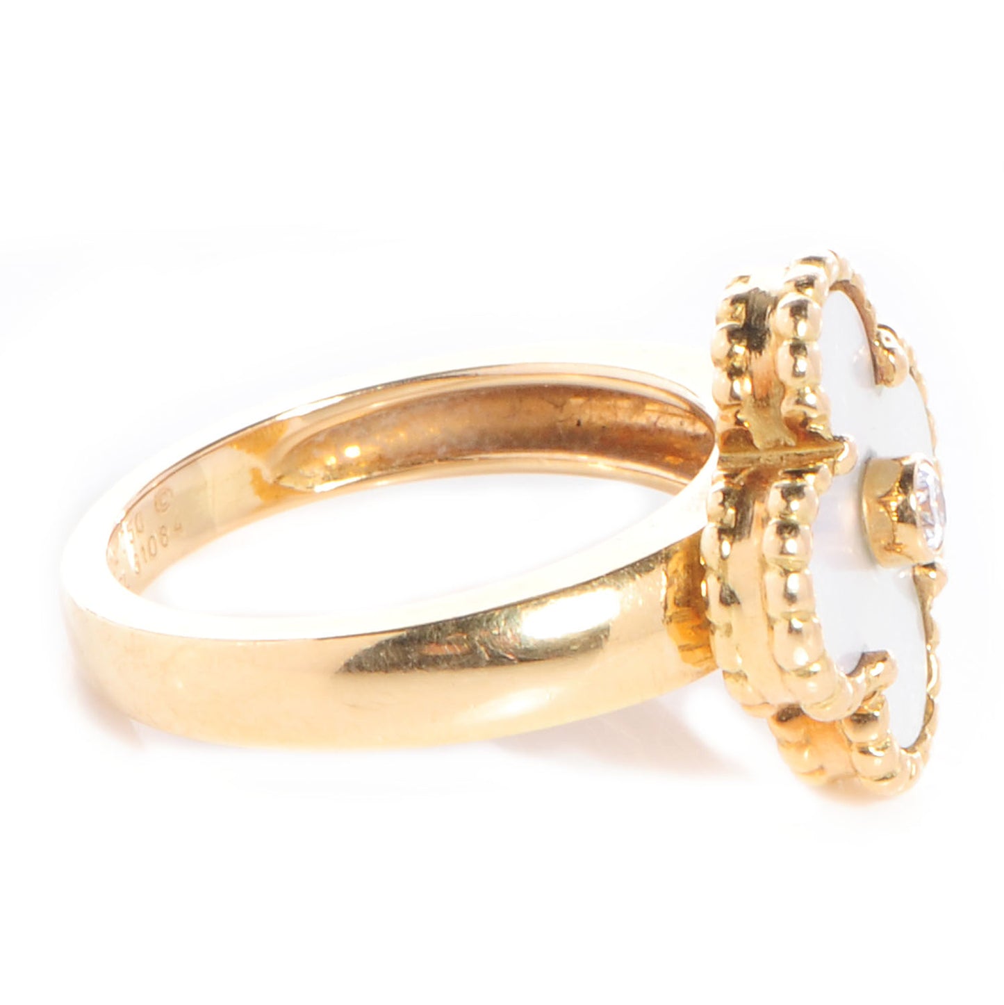 18k Yellow Gold Mother of Pearl Vintage Alhambra Ring 51 US 5.5