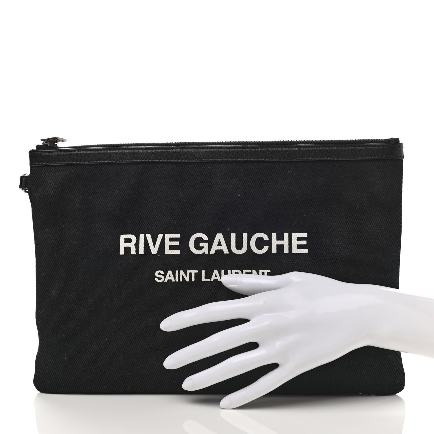 Saint Laurent Linen Canvas Rive Gouche Zipped Pouch Black 2 of 7