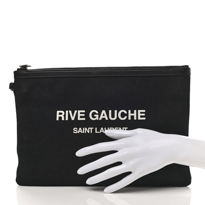 Saint Laurent Linen Canvas Rive Gouche Zipped Pouch Black 2 of 7