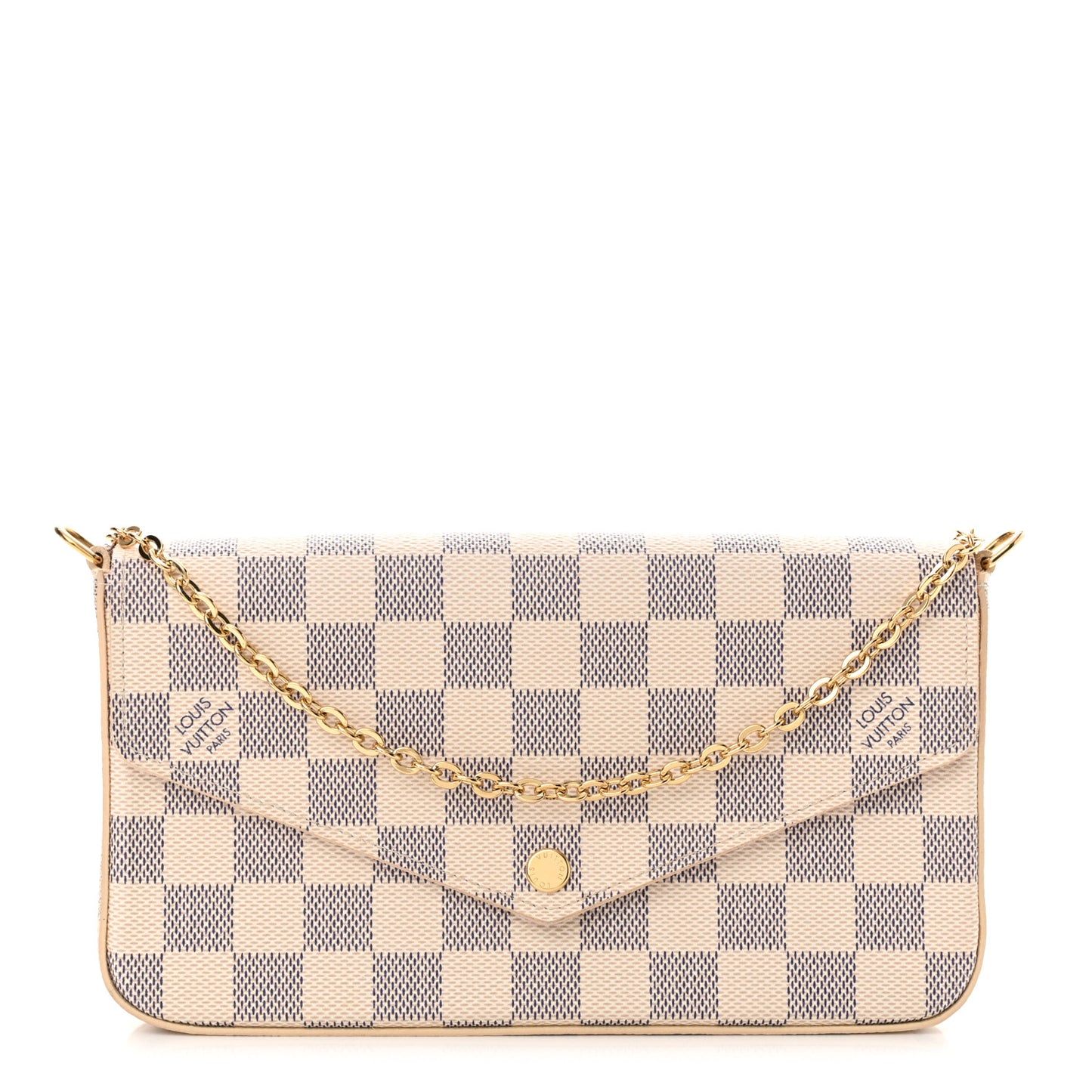 Damier Azur Pochette Felicie Chain Wallet Rose Ballerine
