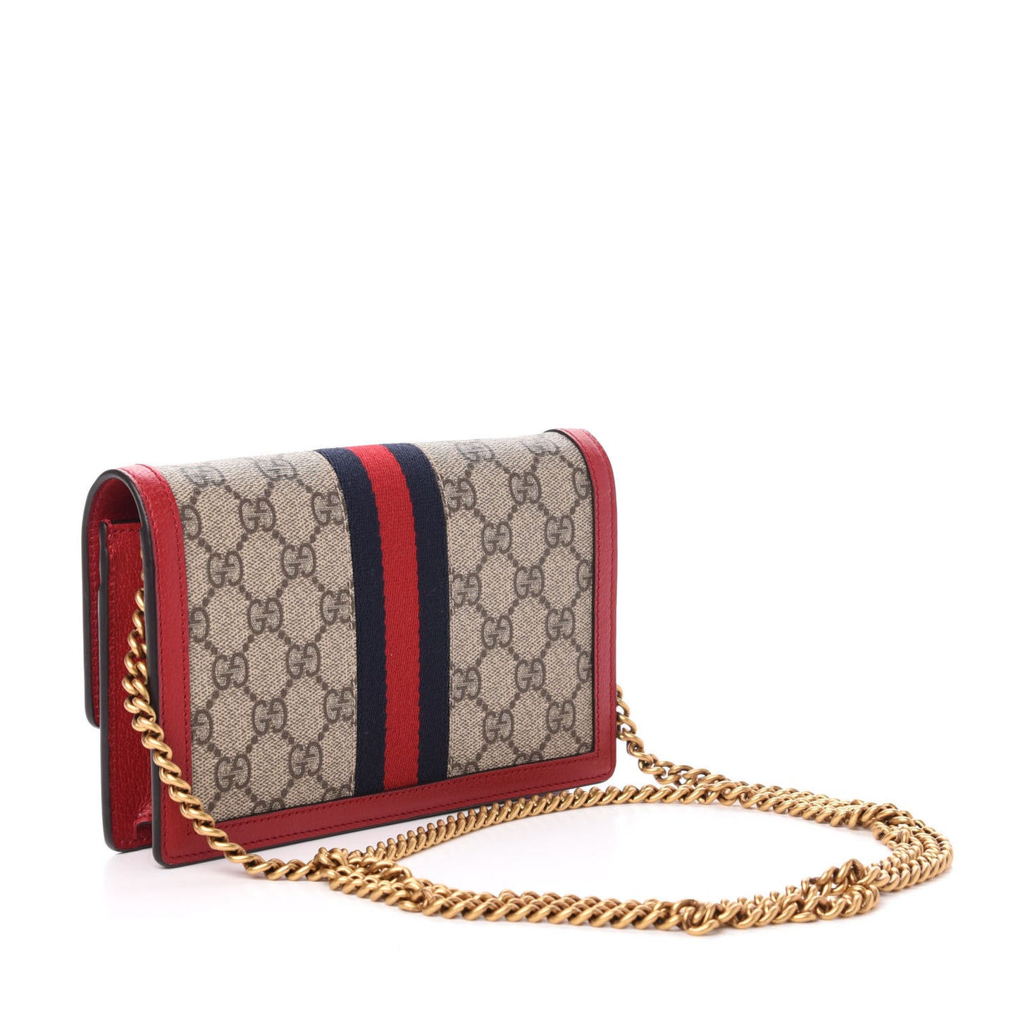 GG Supreme Monogram Web Queen Margaret Chain Wallet Red