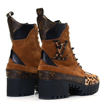 Louis Vuitton Suede Calfskin Monogram Laureate Platform Desert Boots 37.5 Cognac 4 of 5