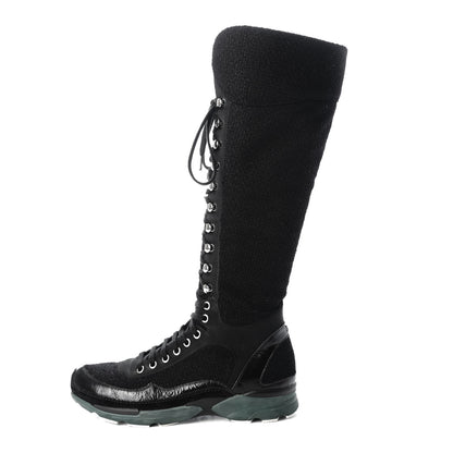 Chanel Tweed Patent Calfskin Sneaker High Boots 38 Black 2 of 20