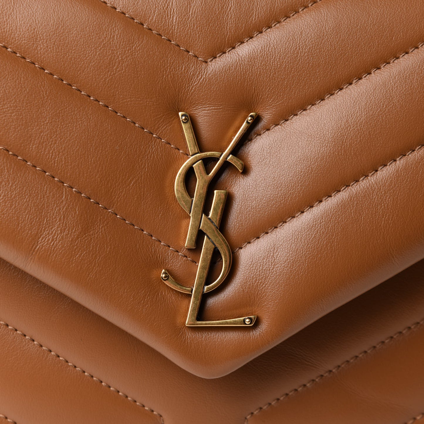 Calfskin Y Quilted Monogram Small Loulou Chain Satchel Dark Natural