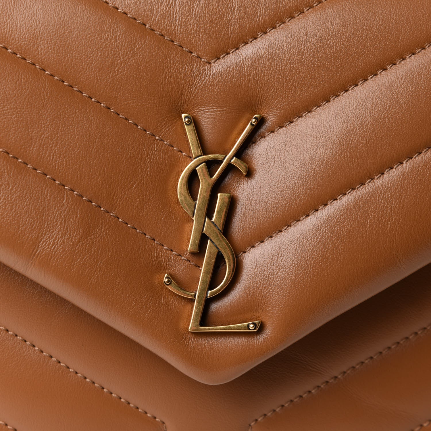 Saint Laurent Calfskin Y Quilted Monogram Small Loulou Chain Satchel Dark Natural 9 of 11