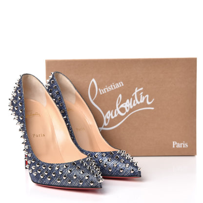Christian Louboutin Denim Lame Lux Follies Spikes 100 Pumps 39.5 Silver 8 of 8