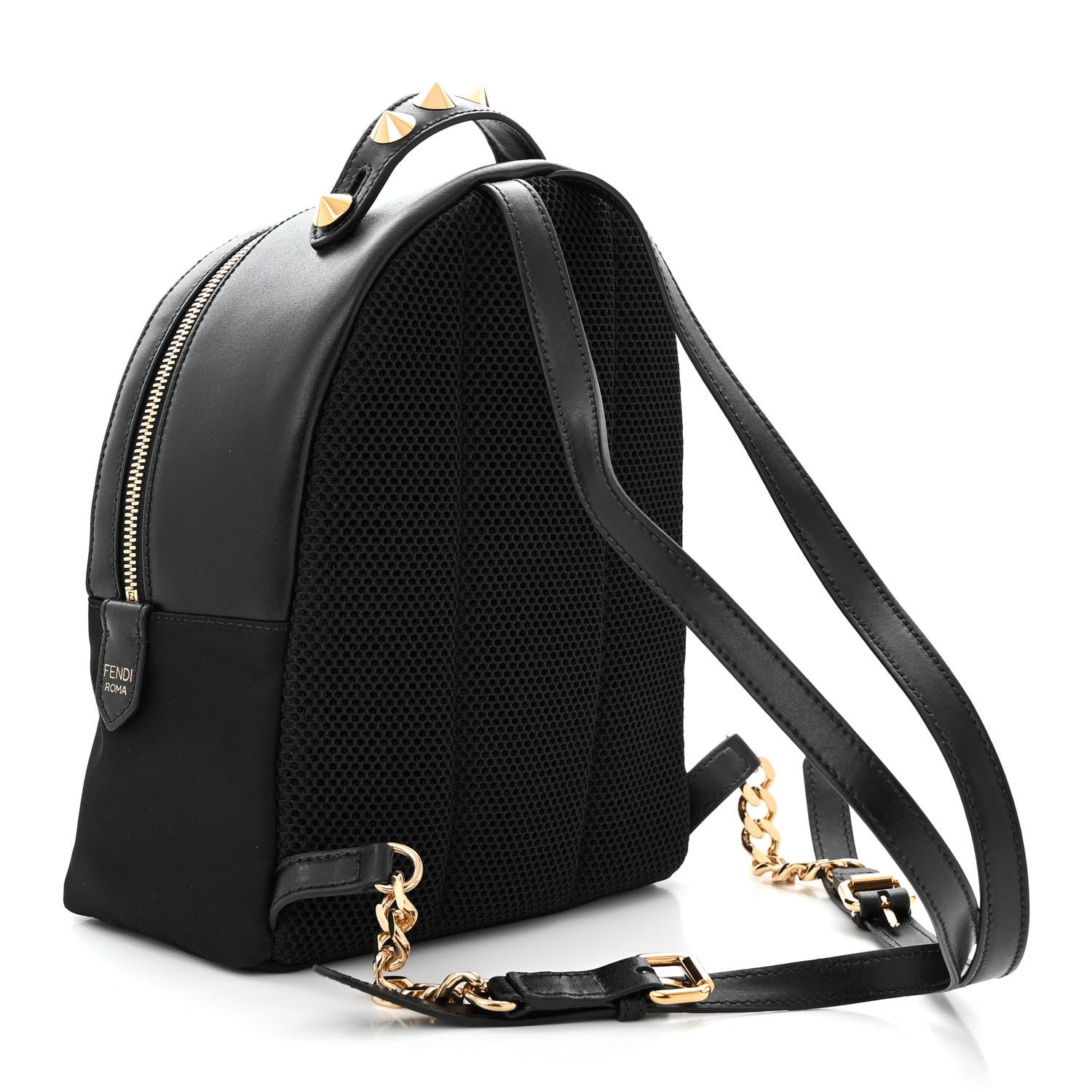 fendi monster mini studded nylon backpack Fendi Nylon Vitello Liberty Metal Monster Eyes Studded Mini Backpack Black 1560151 – FASHIONPHILE
