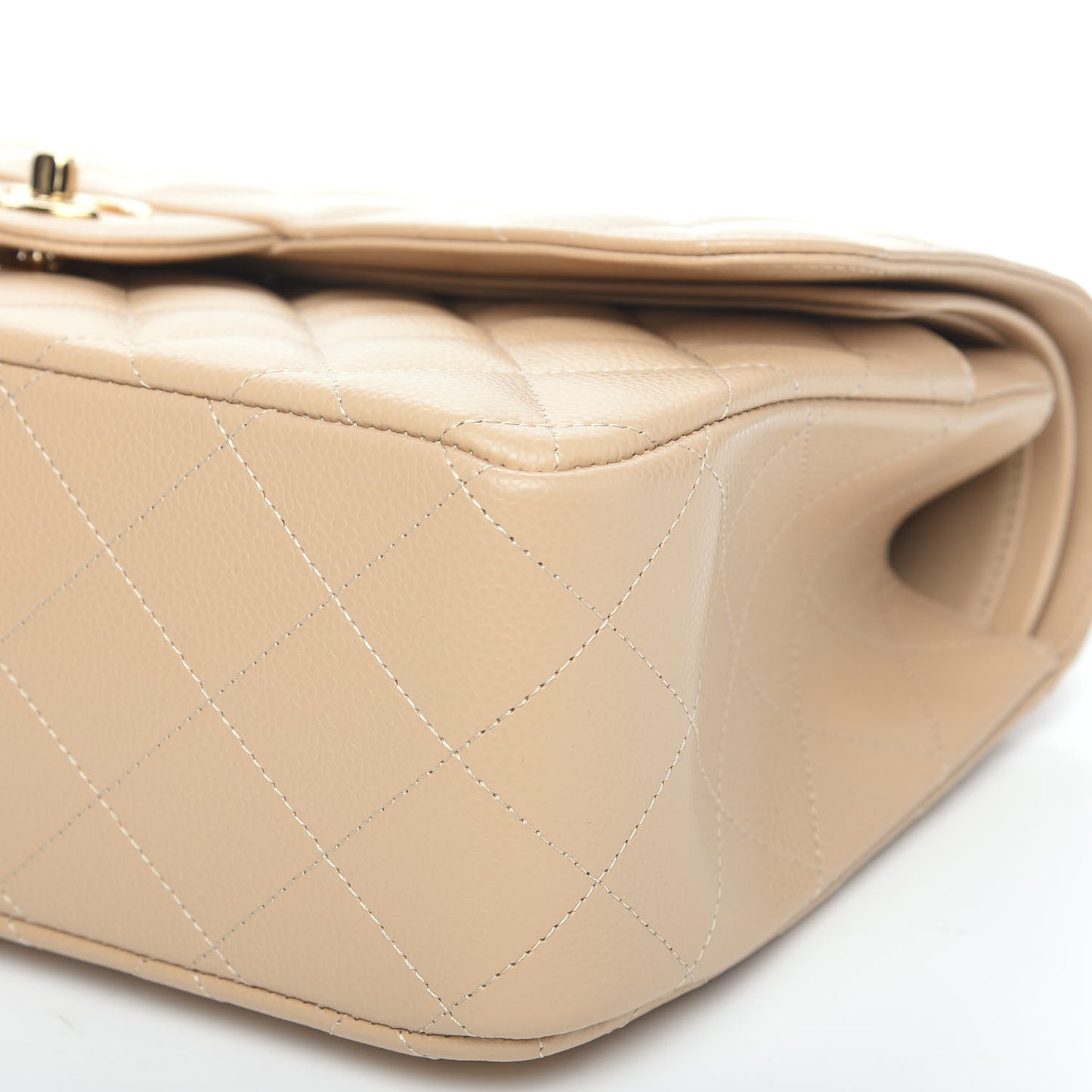 Caviar Quilted Jumbo Double Flap Beige Clair