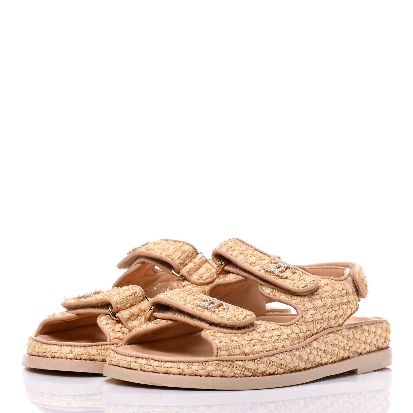 Braided Fabric Velcro Dad Sandals 38 Beige