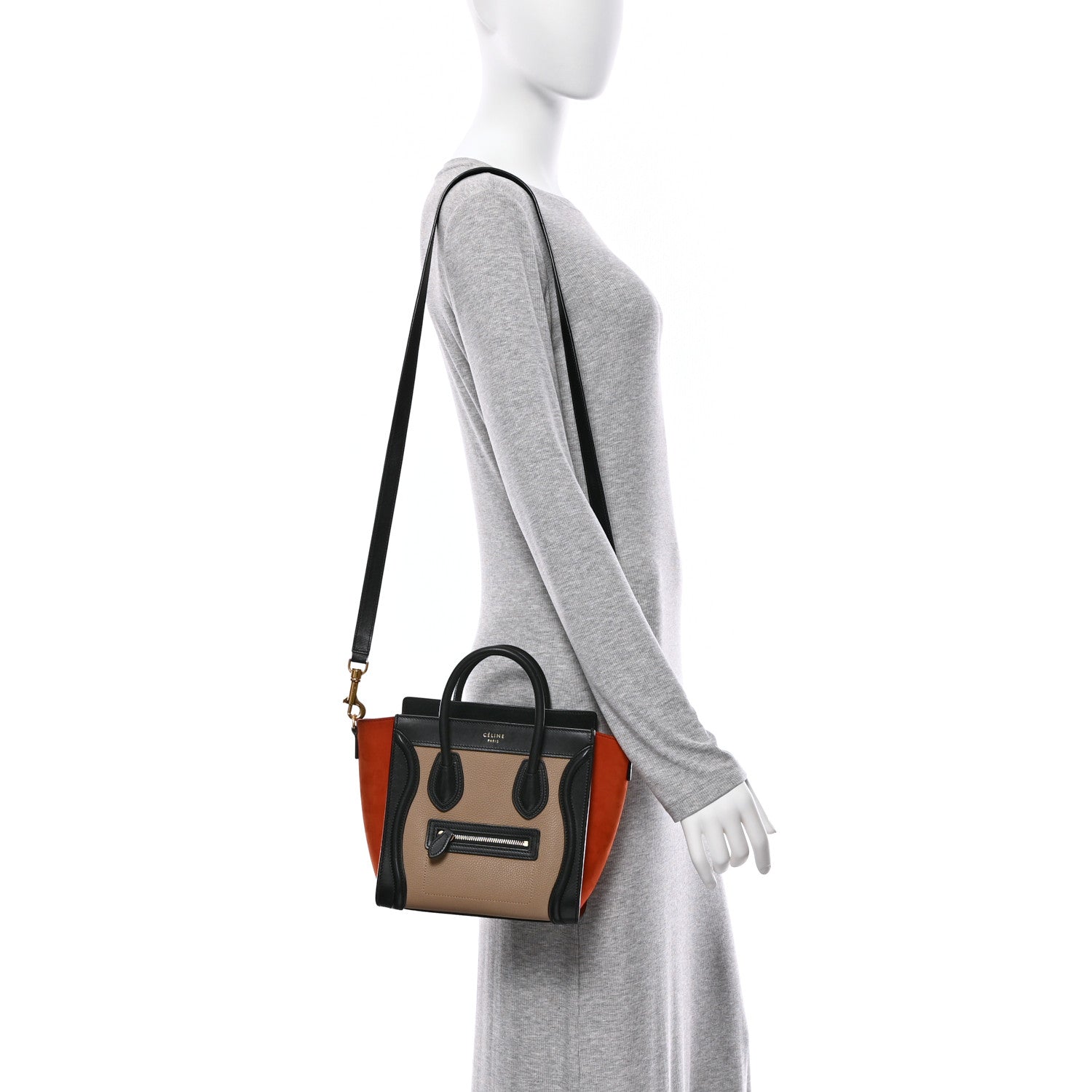 Celine Drummed Calfskin Nubuck Nano Tri-Color Luggage Beige 2 of 10