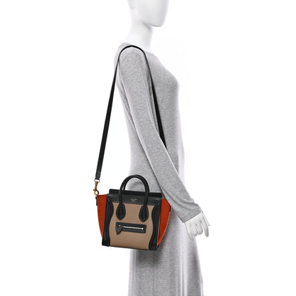 Celine Drummed Calfskin Nubuck Nano Tri-Color Luggage Beige 2 of 10