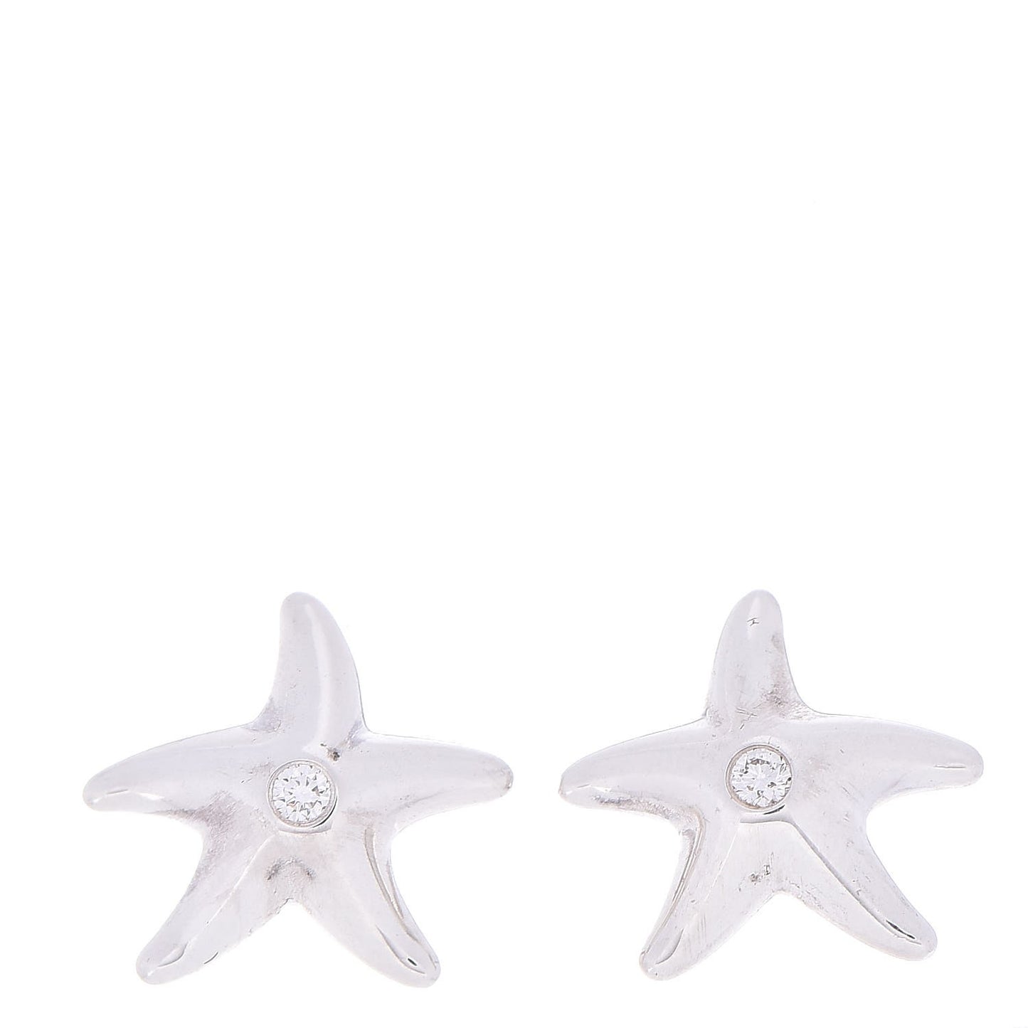 Sterling Silver Diamond 12mm Elsa Peretti Starfish Earrings