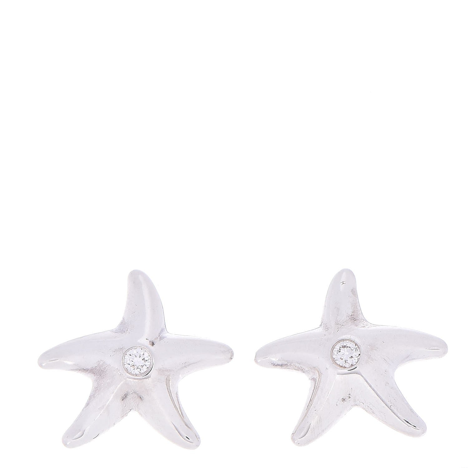 Tiffany Sterling Silver Diamond 12mm Elsa Peretti Starfish Earrings 1 of 7