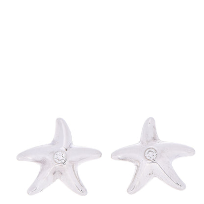 Tiffany Sterling Silver Diamond 12mm Elsa Peretti Starfish Earrings 1 of 7