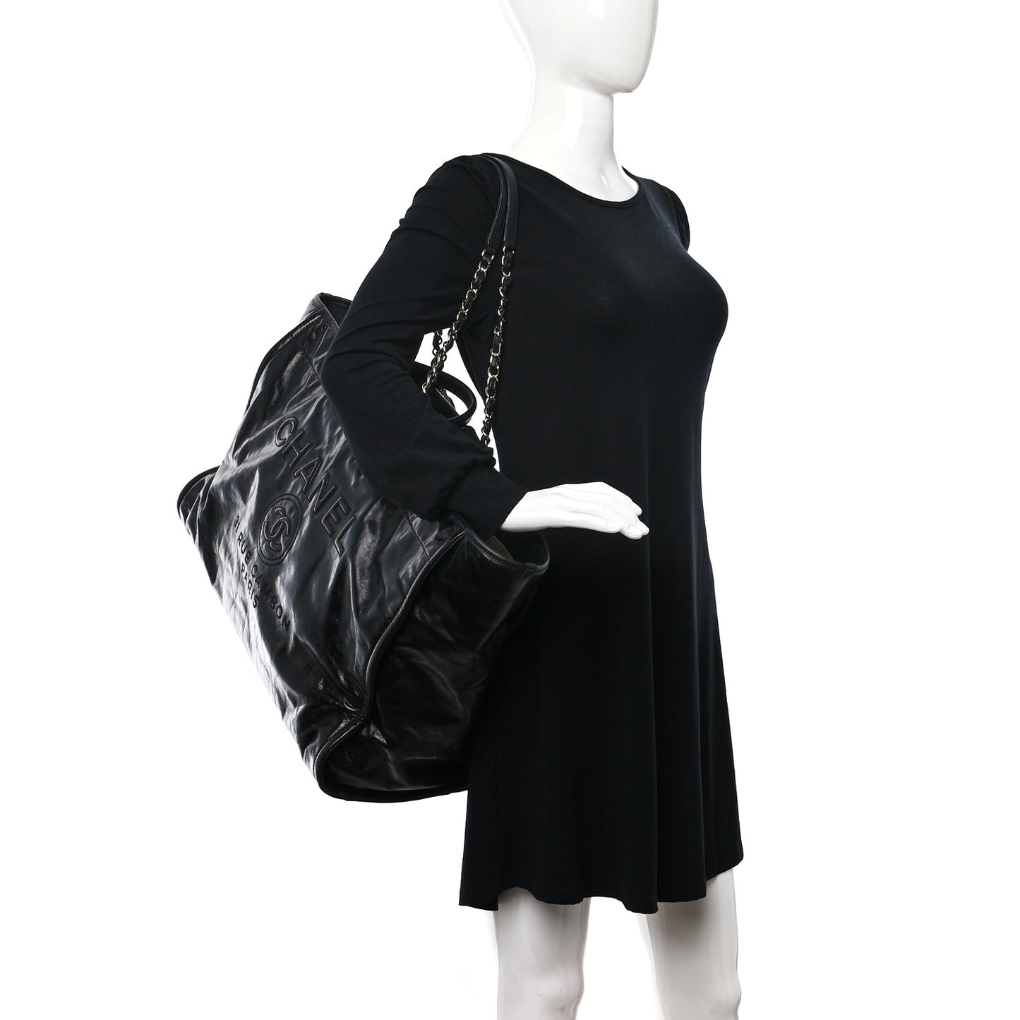Glazed Calfskin Large Deauville Tote Black