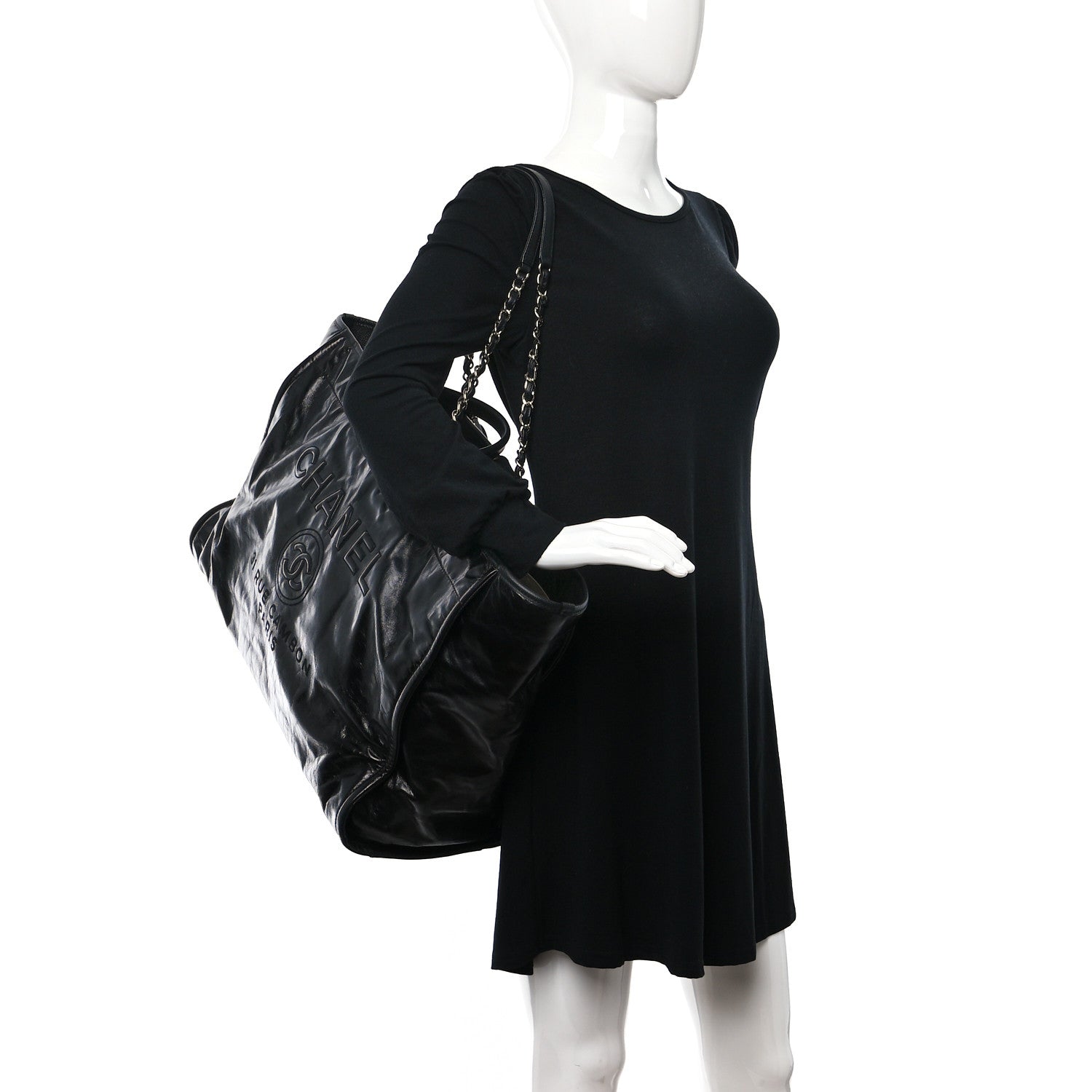 Chanel Glazed Calfskin Large Deauville Tote Black 2 of 9