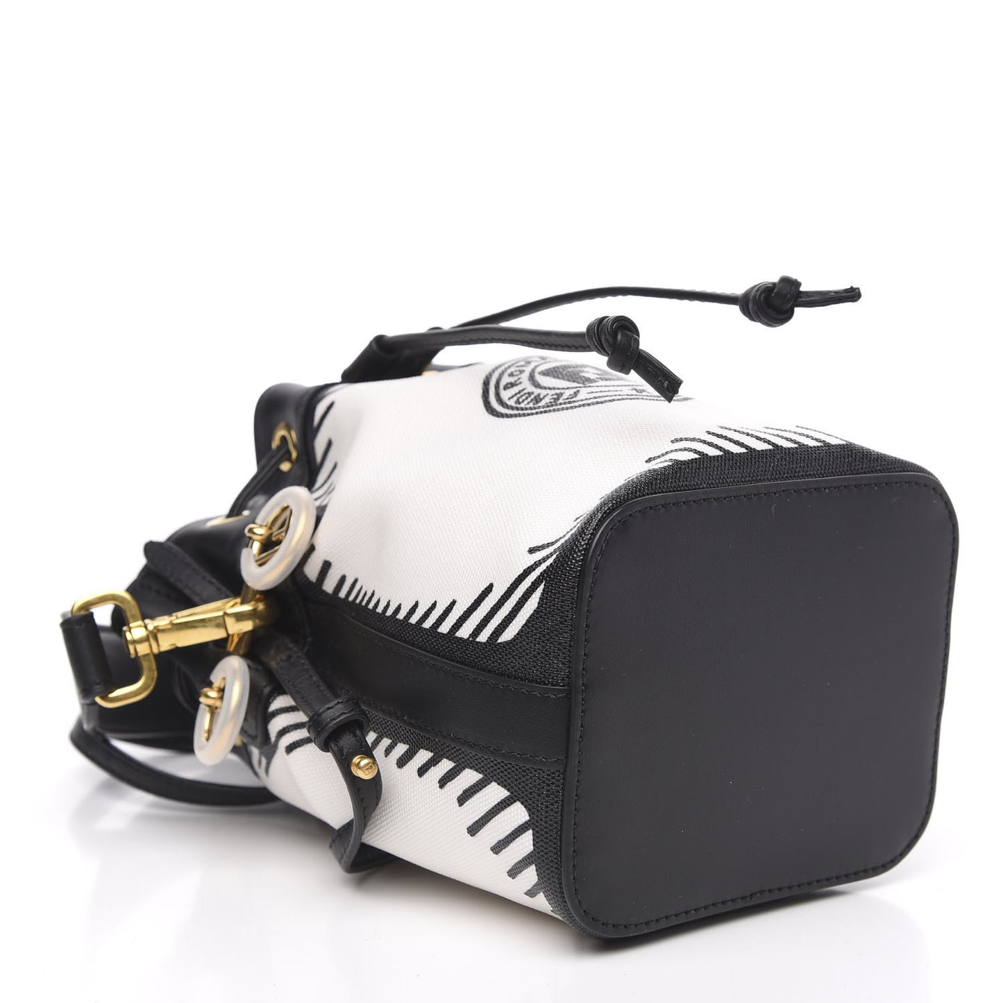 X JOSHUA VIDES Canvas Calfskin F is Mini Mon Tresor Bucket Bag White Black