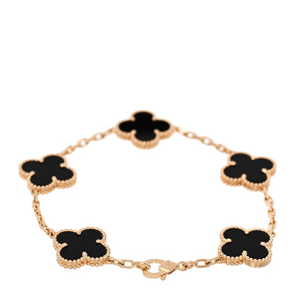 Van Cleef & Arpels 18K Yellow Gold Black Onyx 5 Motifs Vintage Alhambra Bracelet 2 of 5