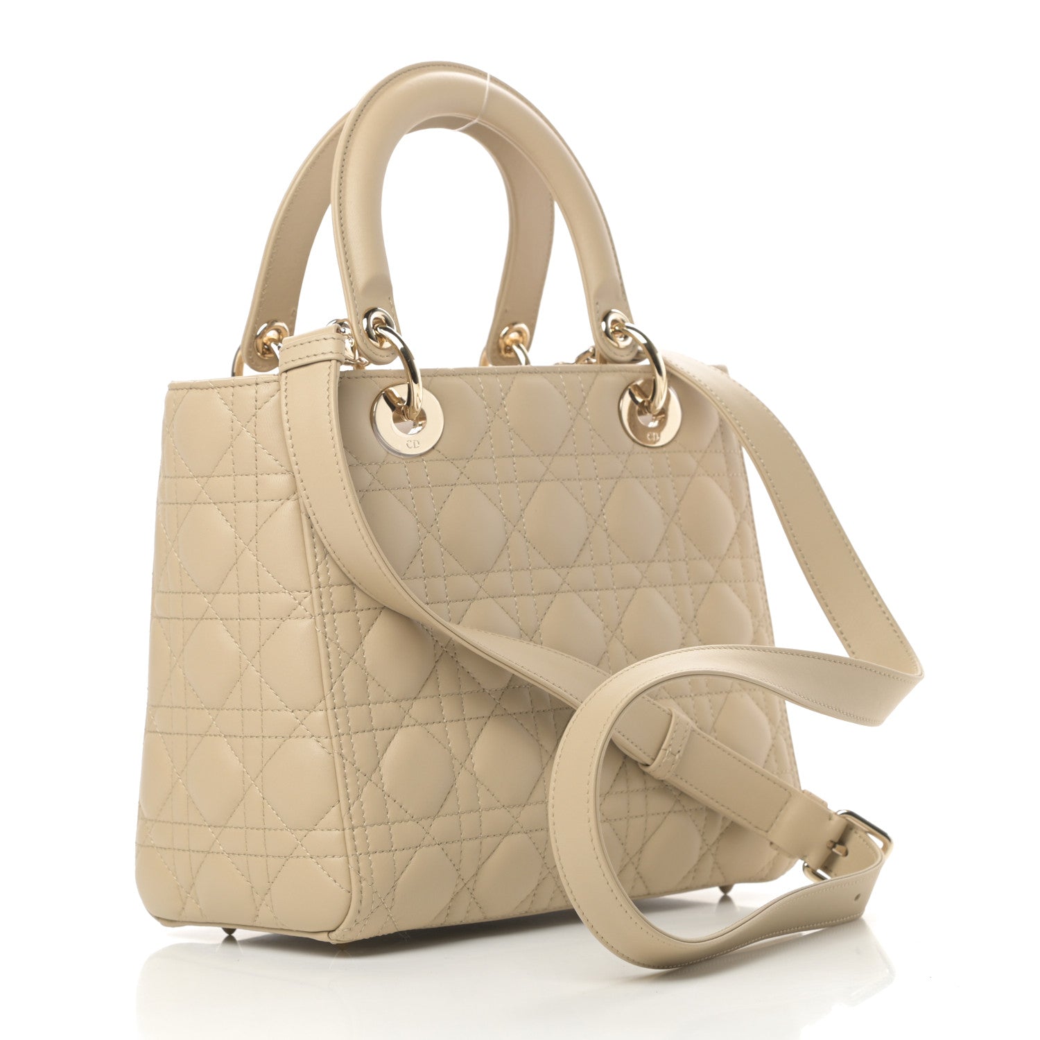 Christian Dior Lambskin Cannage Medium Lady Dior Light Beige 3 of 12