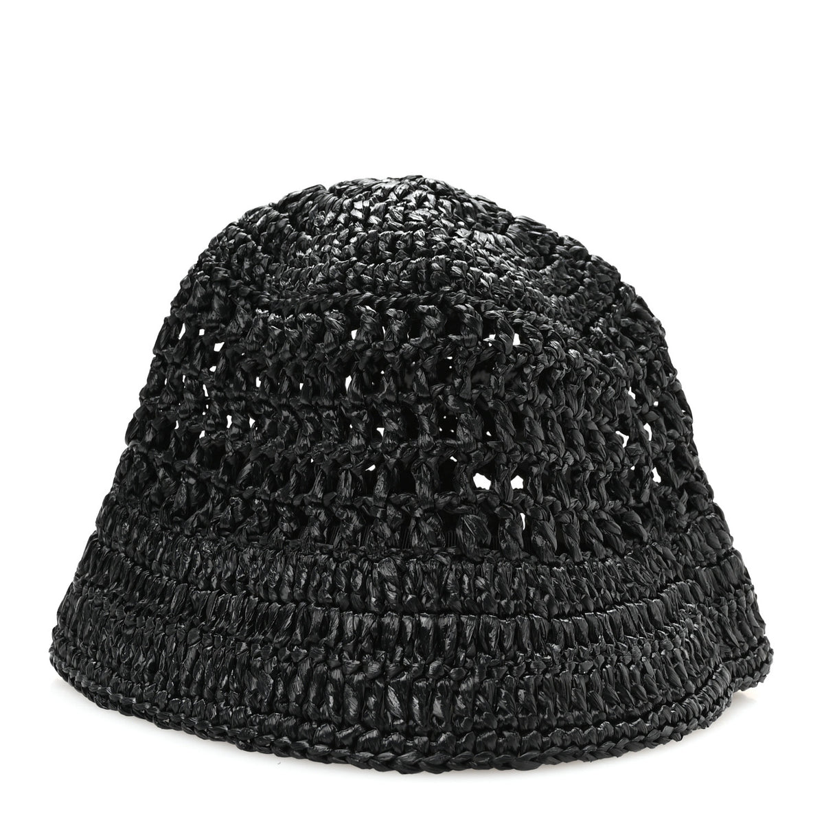 Prada Yarn Raffia Effect Crochet Logo Embroidered Womens Bucket Hat S Black 6 of 9