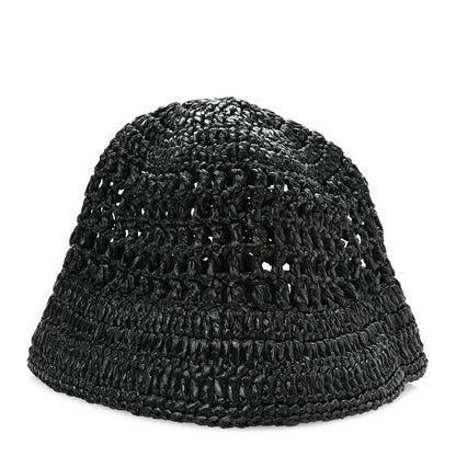 Prada Yarn Raffia Effect Crochet Logo Embroidered Womens Bucket Hat S Black 6 of 9