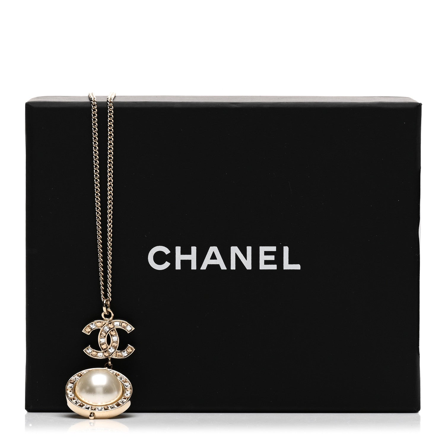 Chanel Pearl Crystal CC Pendant Necklace Gold 6 of 6