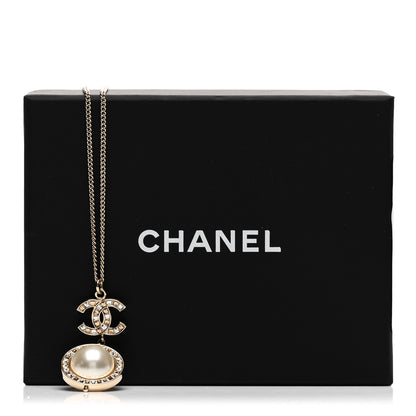Chanel Pearl Crystal CC Pendant Necklace Gold 6 of 6