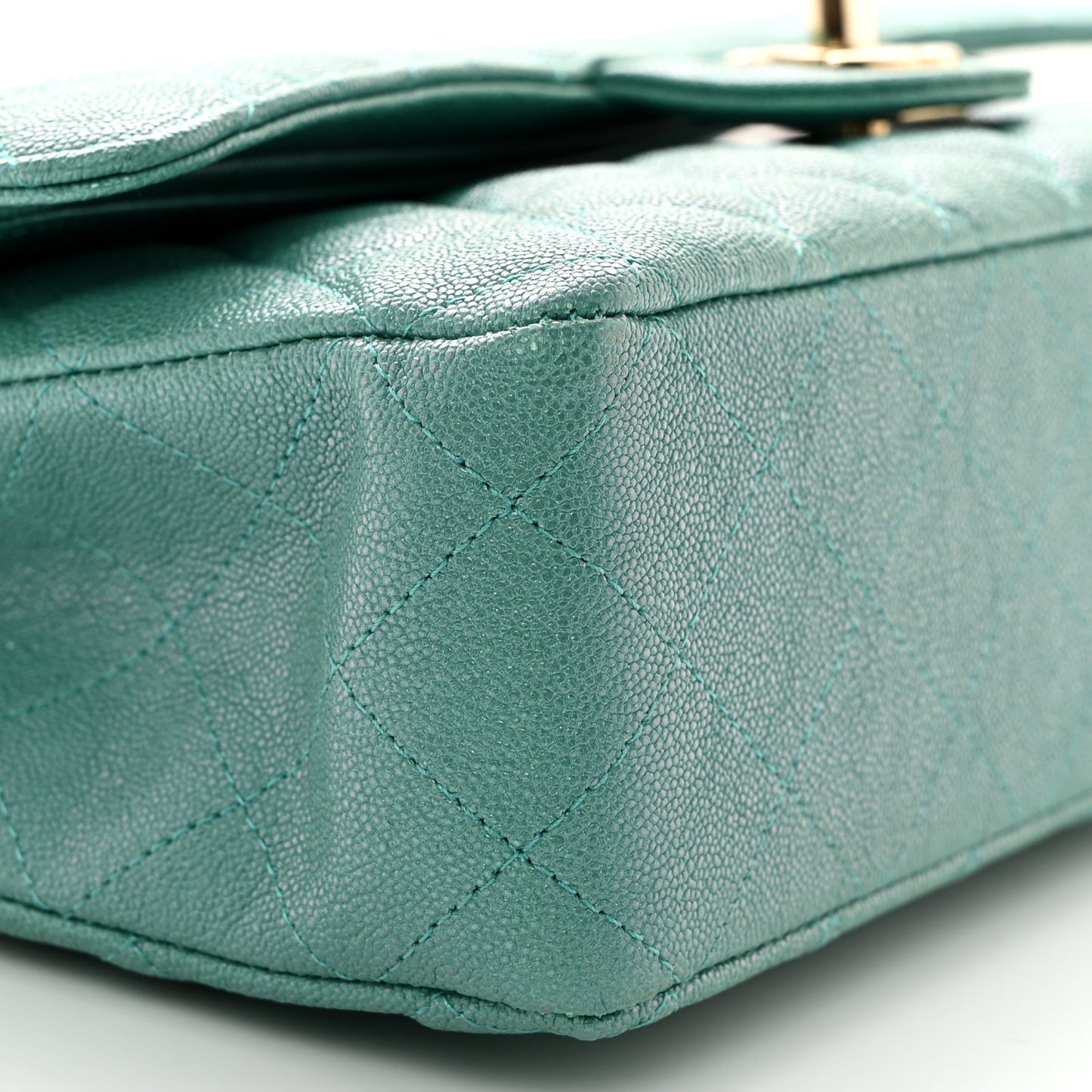 Iridescent Caviar Quilted Medium Double Flap Green