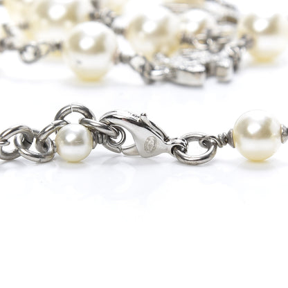 Chanel Graduated Pearl Crystal CC Long Necklace Silver 4 of 5