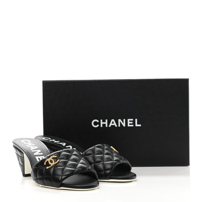 Chanel Lambskin Quilted Textured CC Mules 38 Black 9 of 9