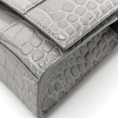 Balenciaga Shiny Calfskin Crocodile Embossed Hourglass Chain Bag Steel Grey 13 of 15
