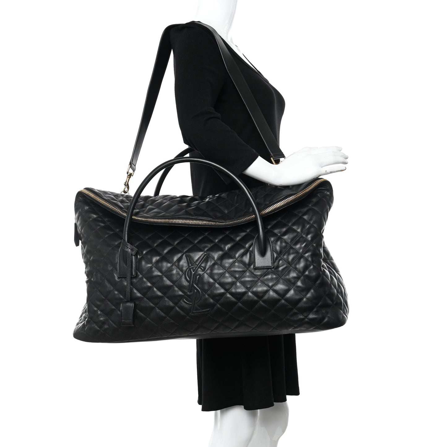 Calfskin Quilted ES Giant Travel Bag Black