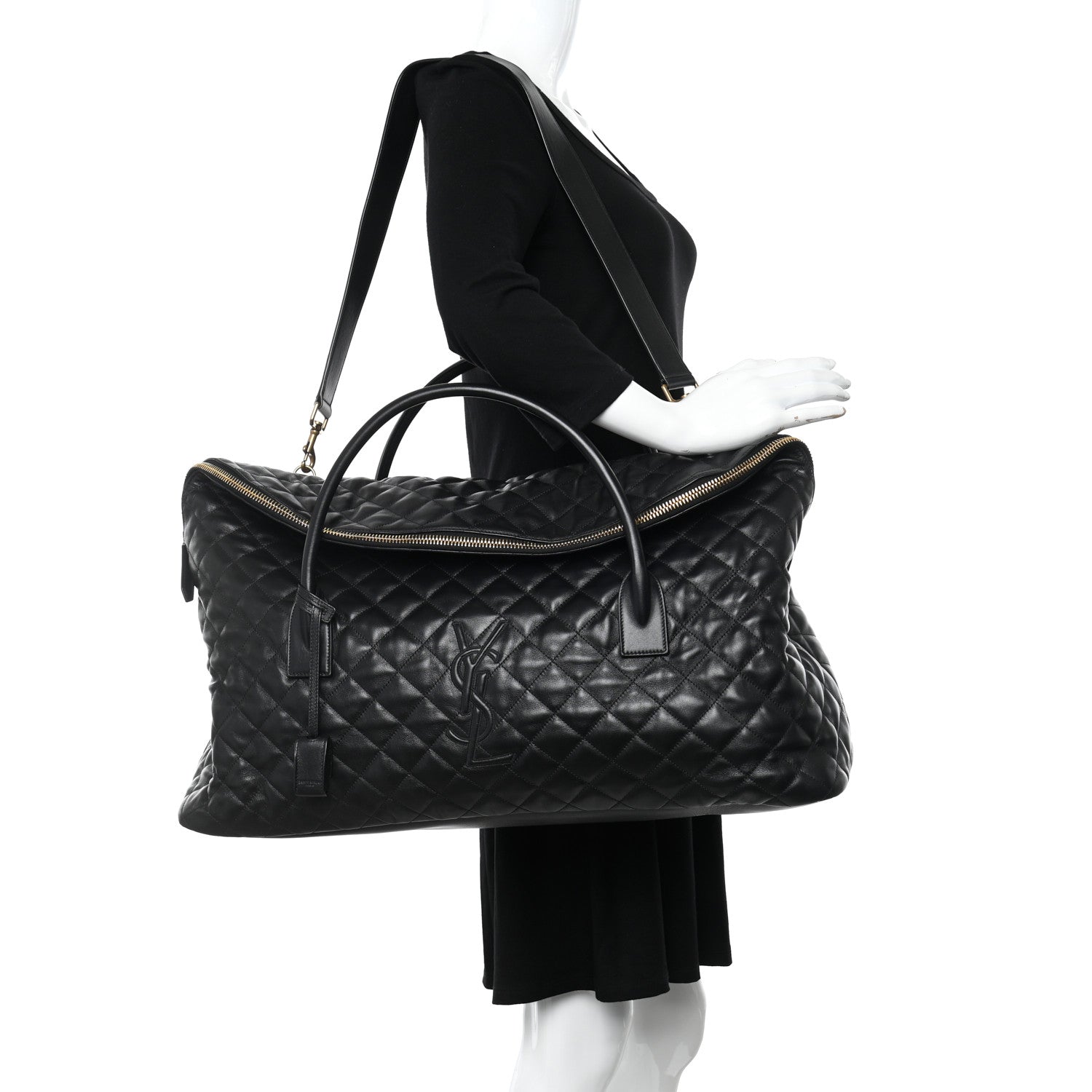 Saint Laurent Calfskin Quilted ES Giant Travel Bag Black 2 of 10