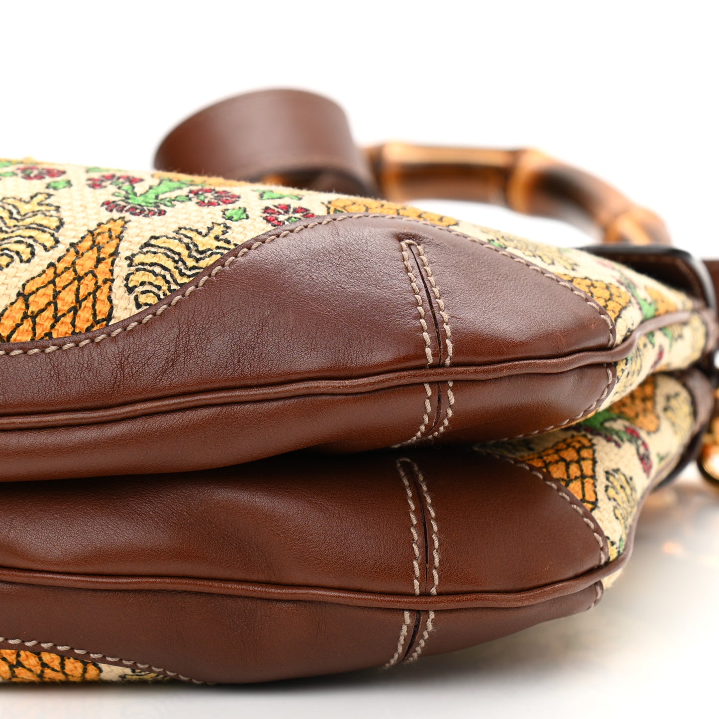 Canvas Pigna Print Peggy Bamboo Top Handle Bag Brown