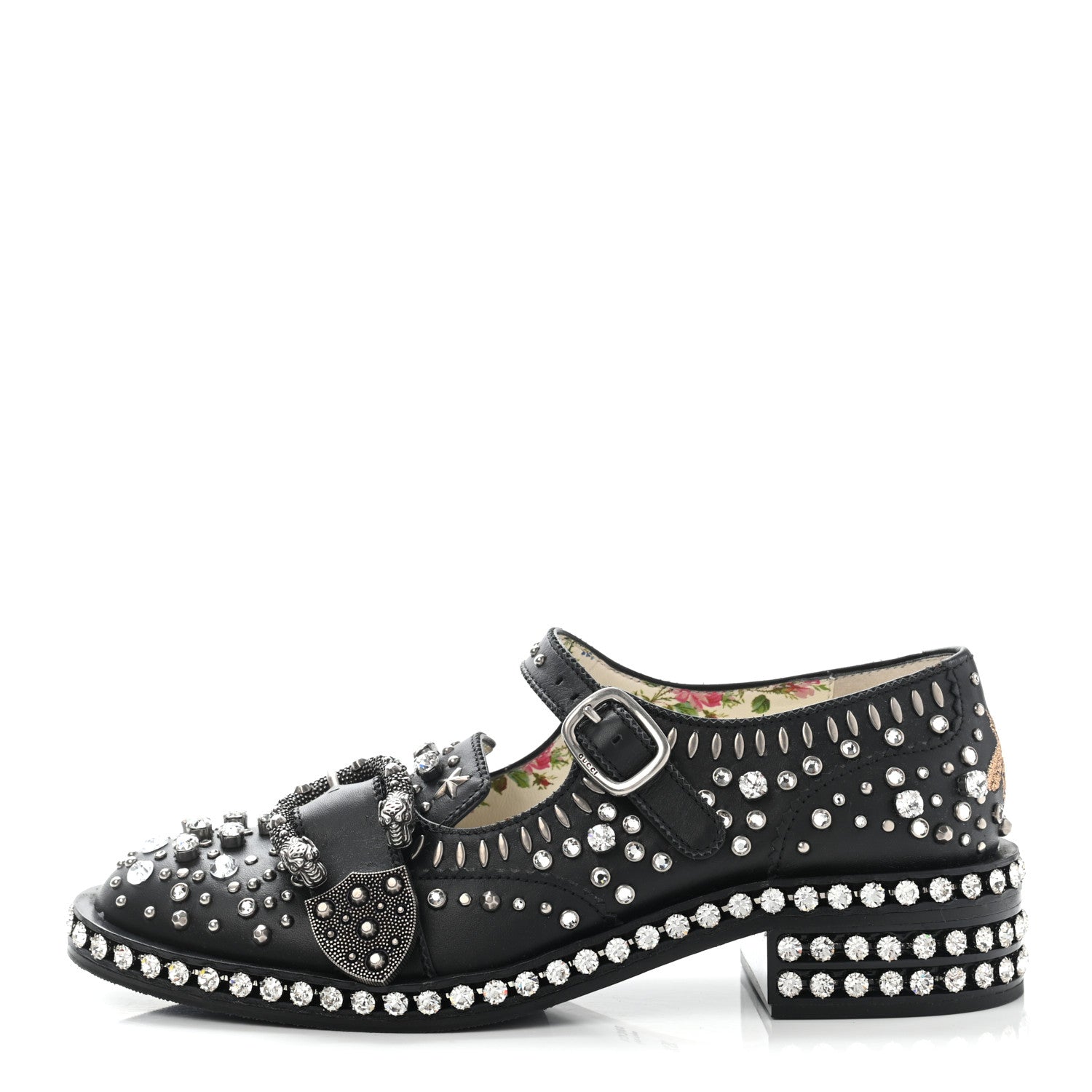 Gucci Calfskin Crystal Studded Womens Queercore Brogue Monk Strap Loafers 35.5 Black 1 of 10