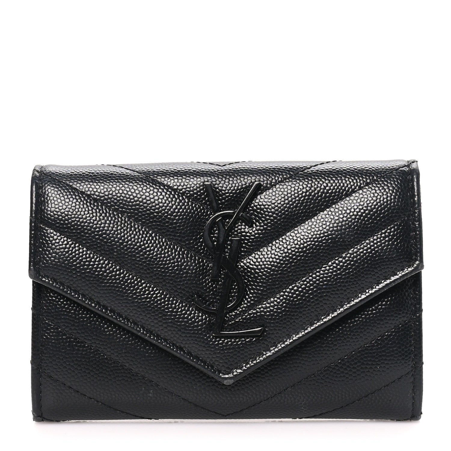 Saint Laurent Grain De Poudre Matelasse Chevron Small Monochrome Monogram Envelope Wallet Black 1 of 7