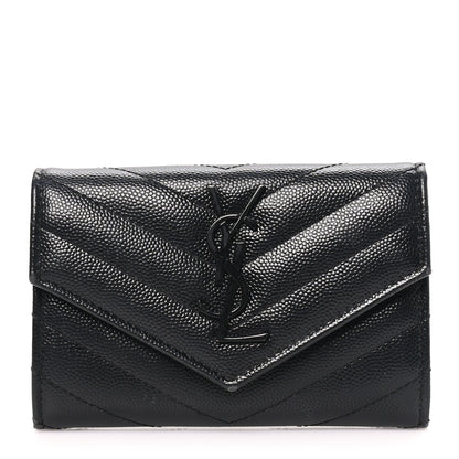 Saint Laurent Grain De Poudre Matelasse Chevron Small Monochrome Monogram Envelope Wallet Black 1 of 7