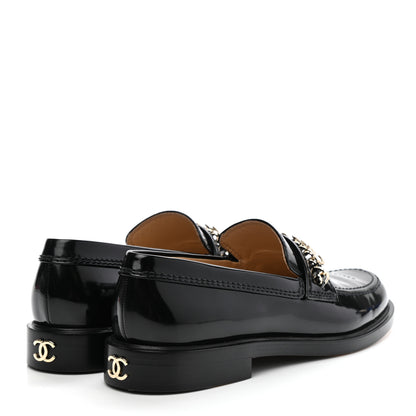 Chanel Shiny Calfskin Logo Loafers 39 Black 4 of 9