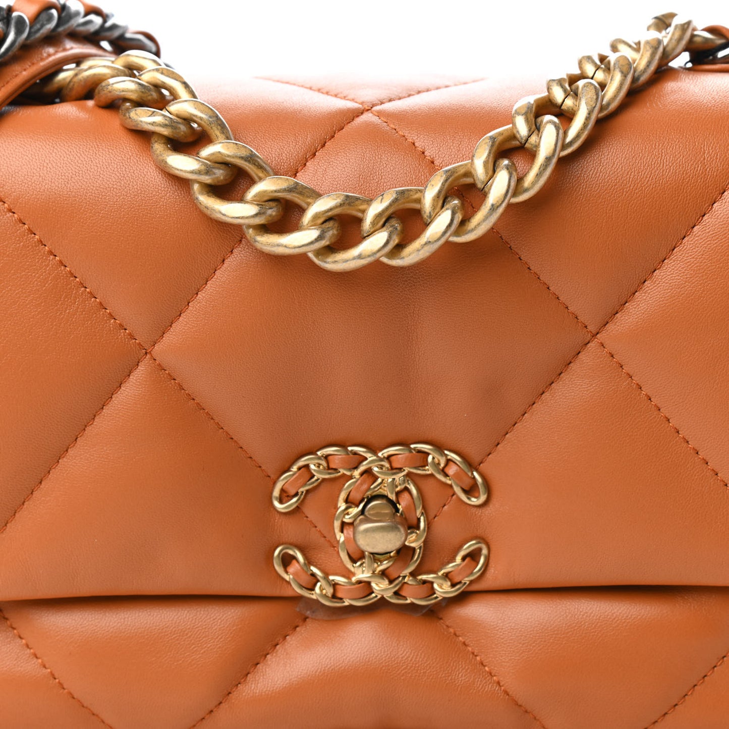 Lambskin Quilted Medium Chanel 19 Flap Light Brown