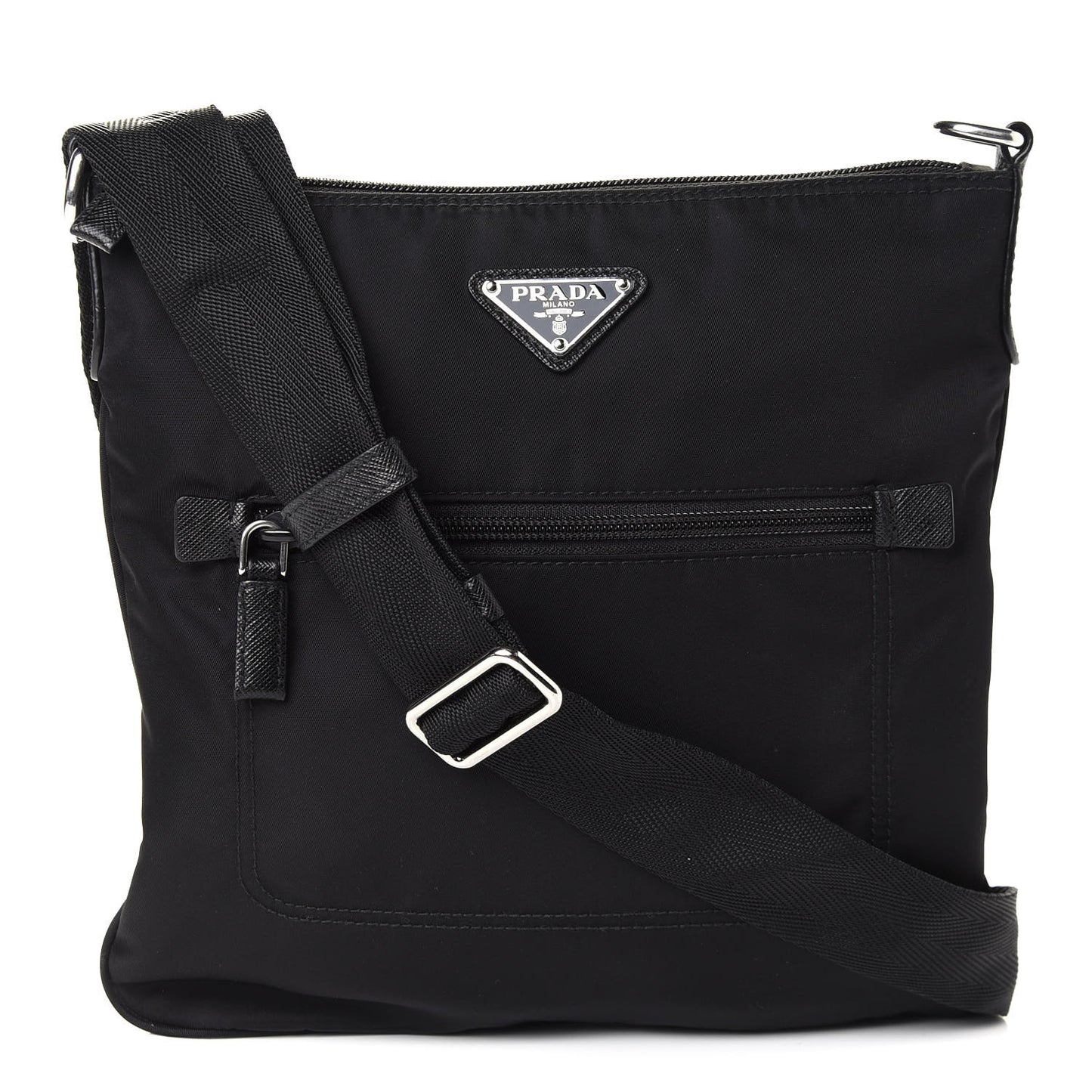 Nylon Saffiano Flat Messenger Bag Black